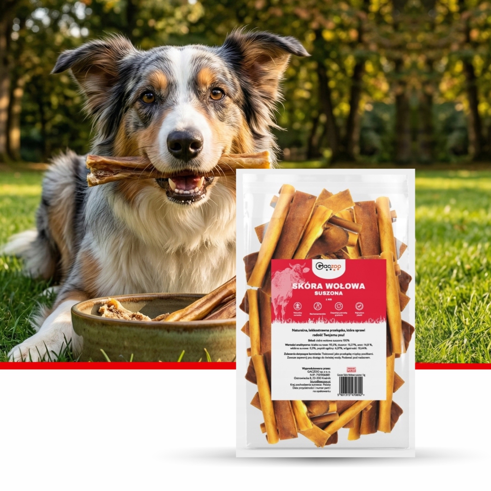 Suszona Skóra Wołowa naturalny przysmak dla psa 1 kg Gaczoo gryzaki